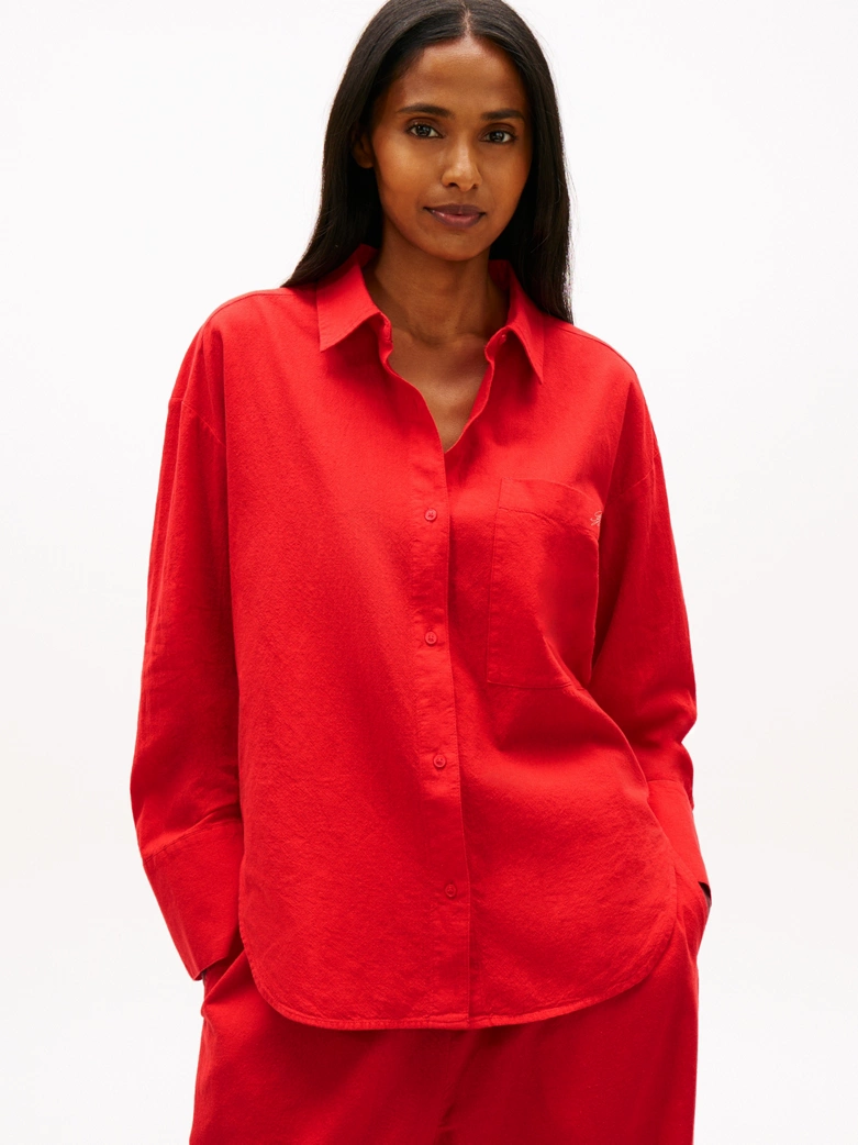 Oversized Fit Cover-Up Shirt With Linen