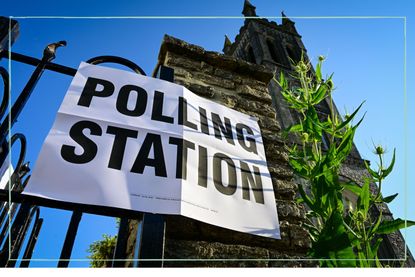 Photograph of a sign reading 'polling station' outside a church