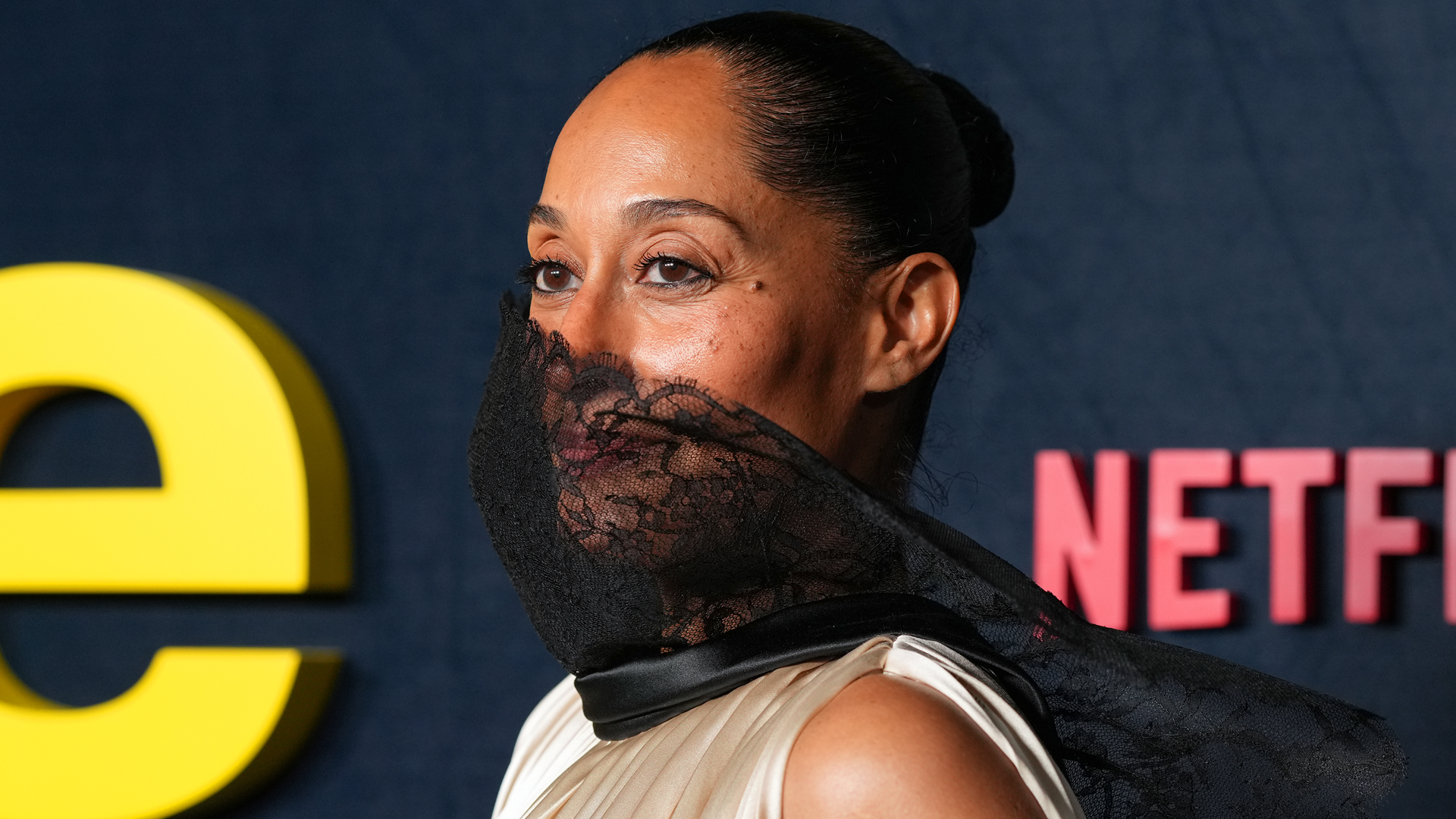 Tracee Ellis Ross attended the Being Eddie red carpet premiere in a face-covering Dior Spring 2026 look
