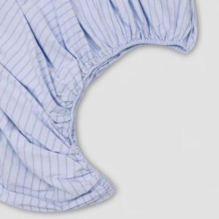 Pale Blue Favorite Shirt Stripe Cotton Fitted Sheet against a white background.