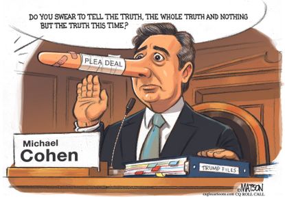 Political Cartoon U.S. Michael Cohen House Committee President Trump Testimony Plea Deal