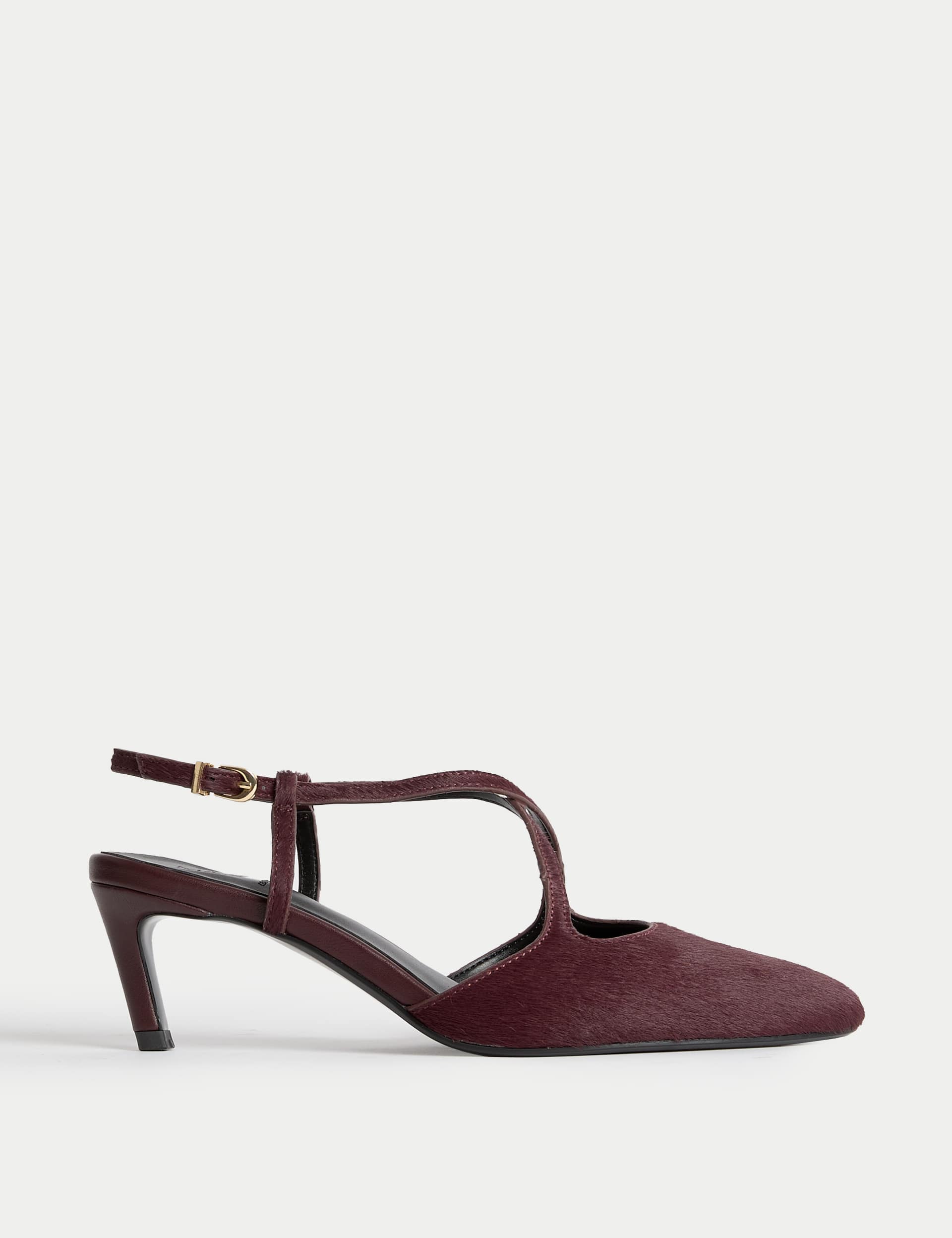 Leather Cross Strap Almond Toe Slingback Shoes