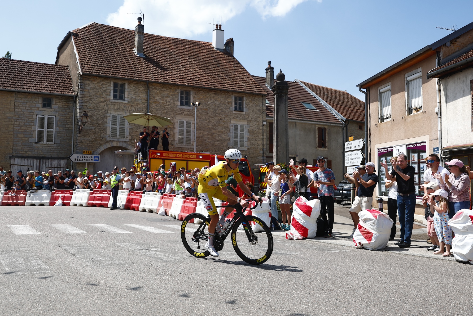 Tadej Pogacar of UAE Team Emirates XRG wearing the yellow jersey of leader in the overall ranking pictured in action during stage 13 of the 2026 Tour de France