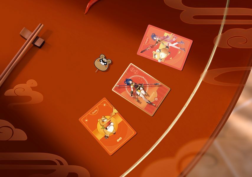 Special cards printed on eco-friendly metal paper featuring Xiangling and Guoba.