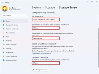 Storage Sense cleanup settings