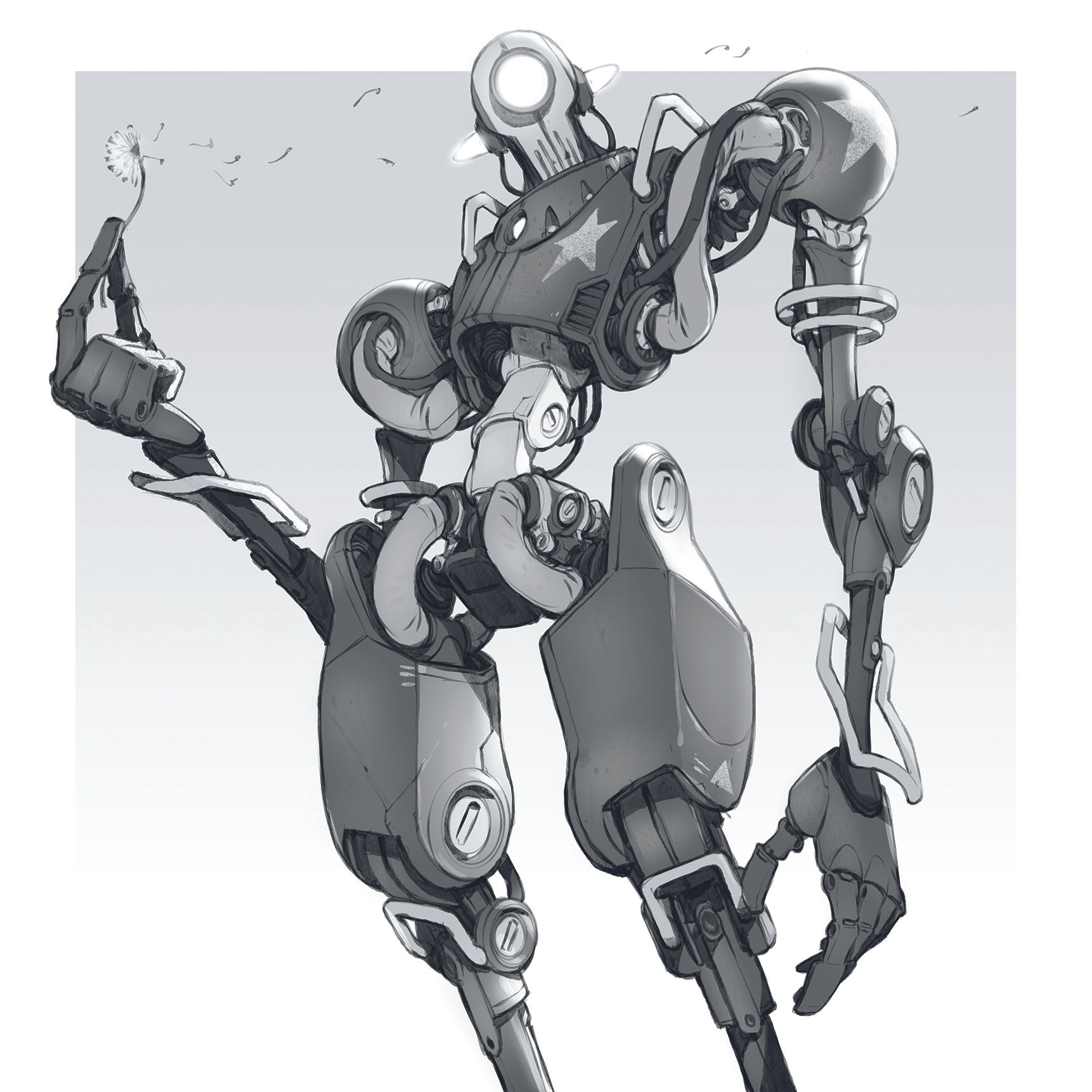 A character art sketch in black and white