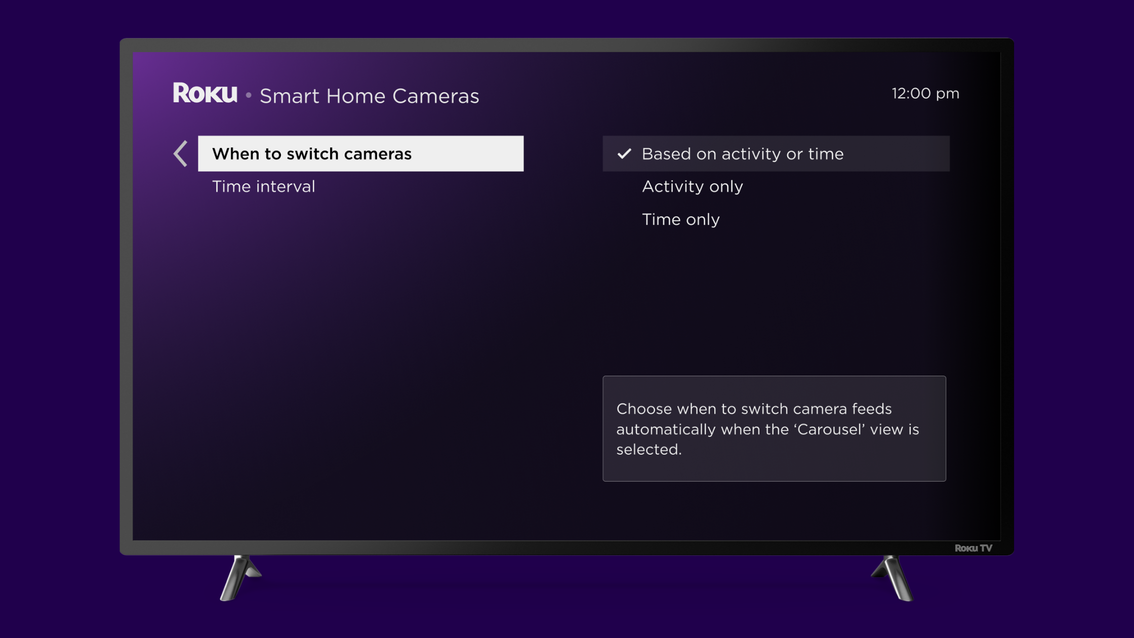 Camera Carousel Settings on a Roku TV