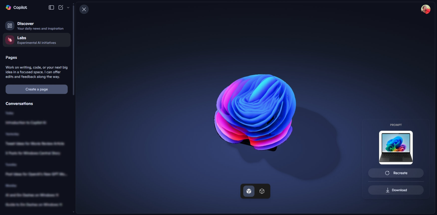 Copilot 3D of Windows laptop