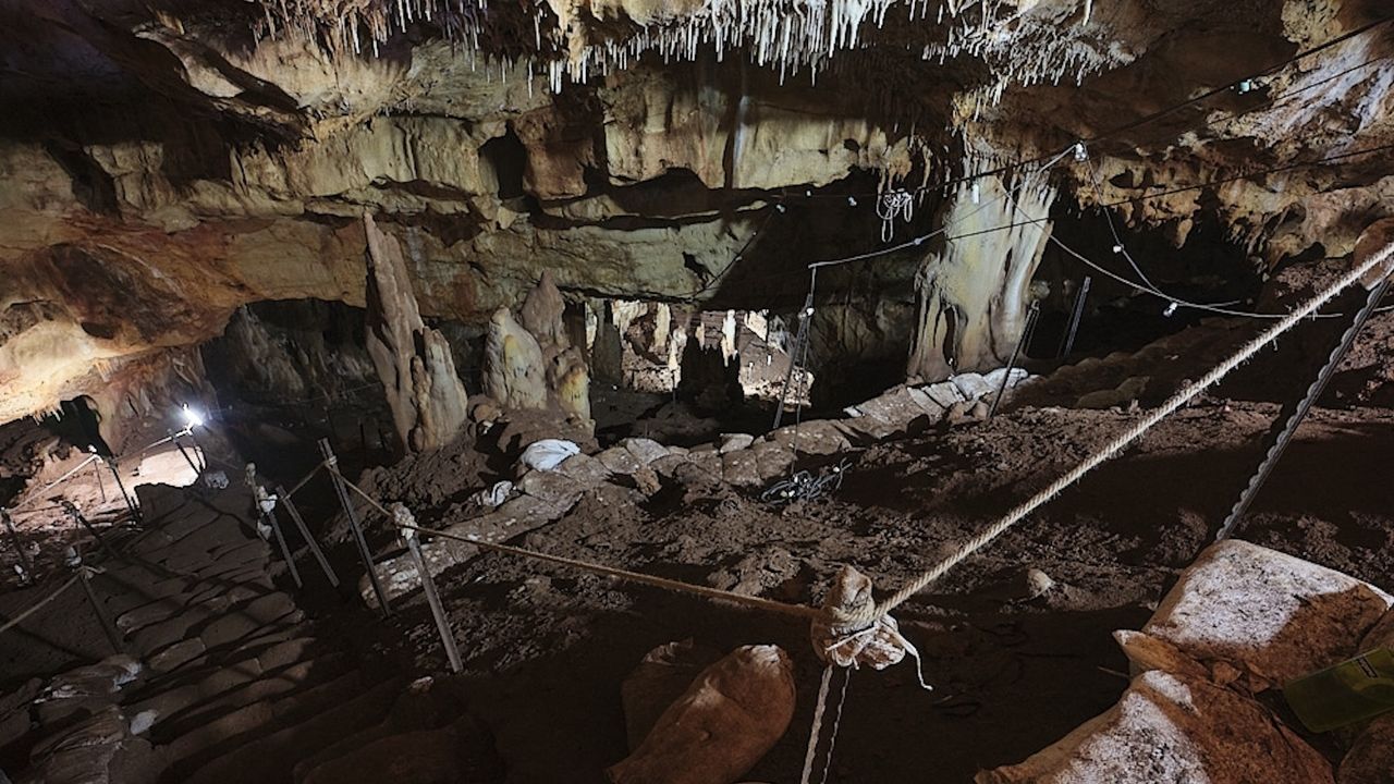 A photo inside Manot Cave