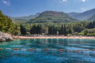 Queen?s Beach in front of Villa Milocer Aman Sveti Stefan luxury hotel in Przno, Montenegro