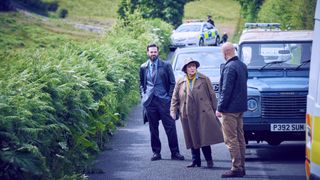 DAVID LEON as DI Joe Ashworth, BRENDA BLETHYN as DCI Vera Stanhope and RILEY JONES as DC Mark Edwards in Vera season 14