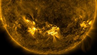NASA's Solar Dynamics Observatory captured this stunning image, a still from a video, of a powerful X1 flare erupting from the sun on Oct. 28, 2021.