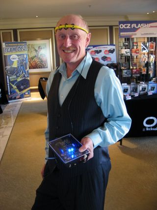 OCZ VP of product development, Dr. Michael Schuette, showing off the wireless NIA