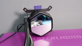 A Cooler Master MasterLiquid 360 Core II liquid cooler set-up on a test bench.