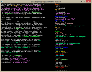 A snippet of the creation myth system coming to Dwarf Fortress.
