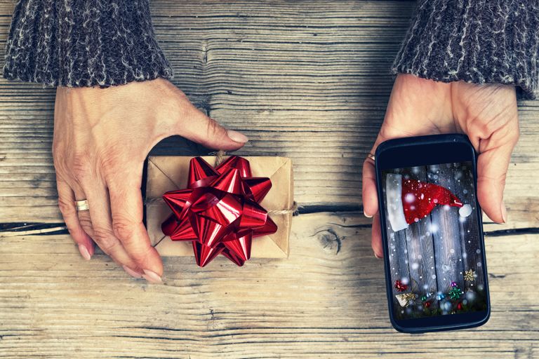 Smart phone with Christmas gift