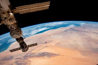 the eye of the sahara can be seen below the international space station