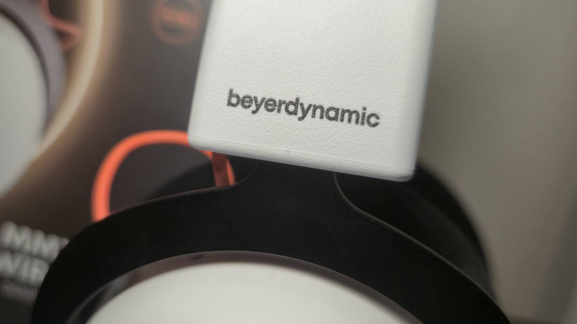 Close up of the 'beyerdynamic' branding on the headband.