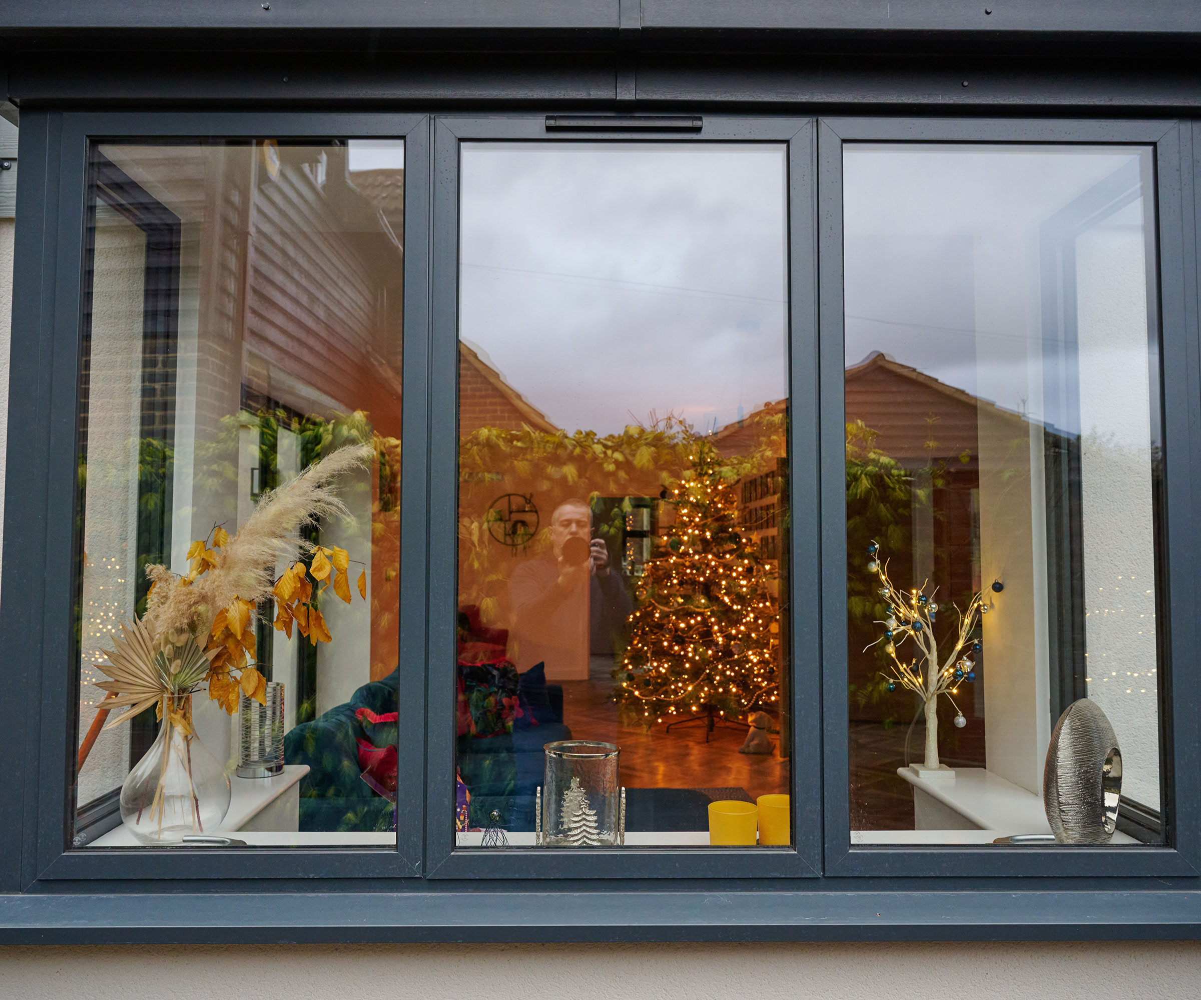 modern aluminium window with three glazed sections