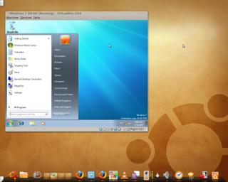 Windows 7 64-bit running in a virtual machine with OS X-styled panel