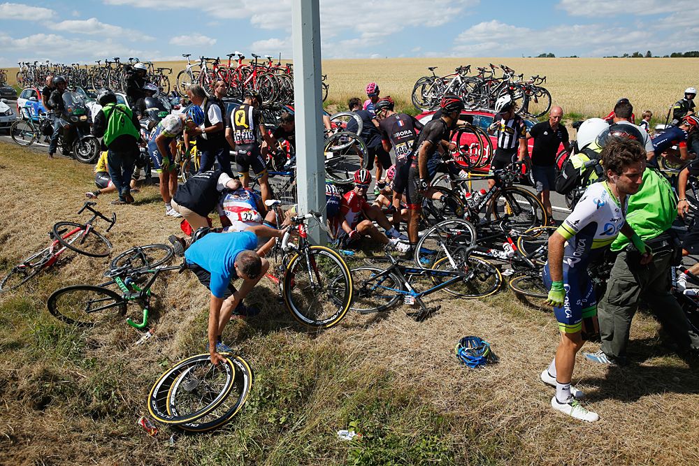 Riders crash during stage 3 at the Tour de France