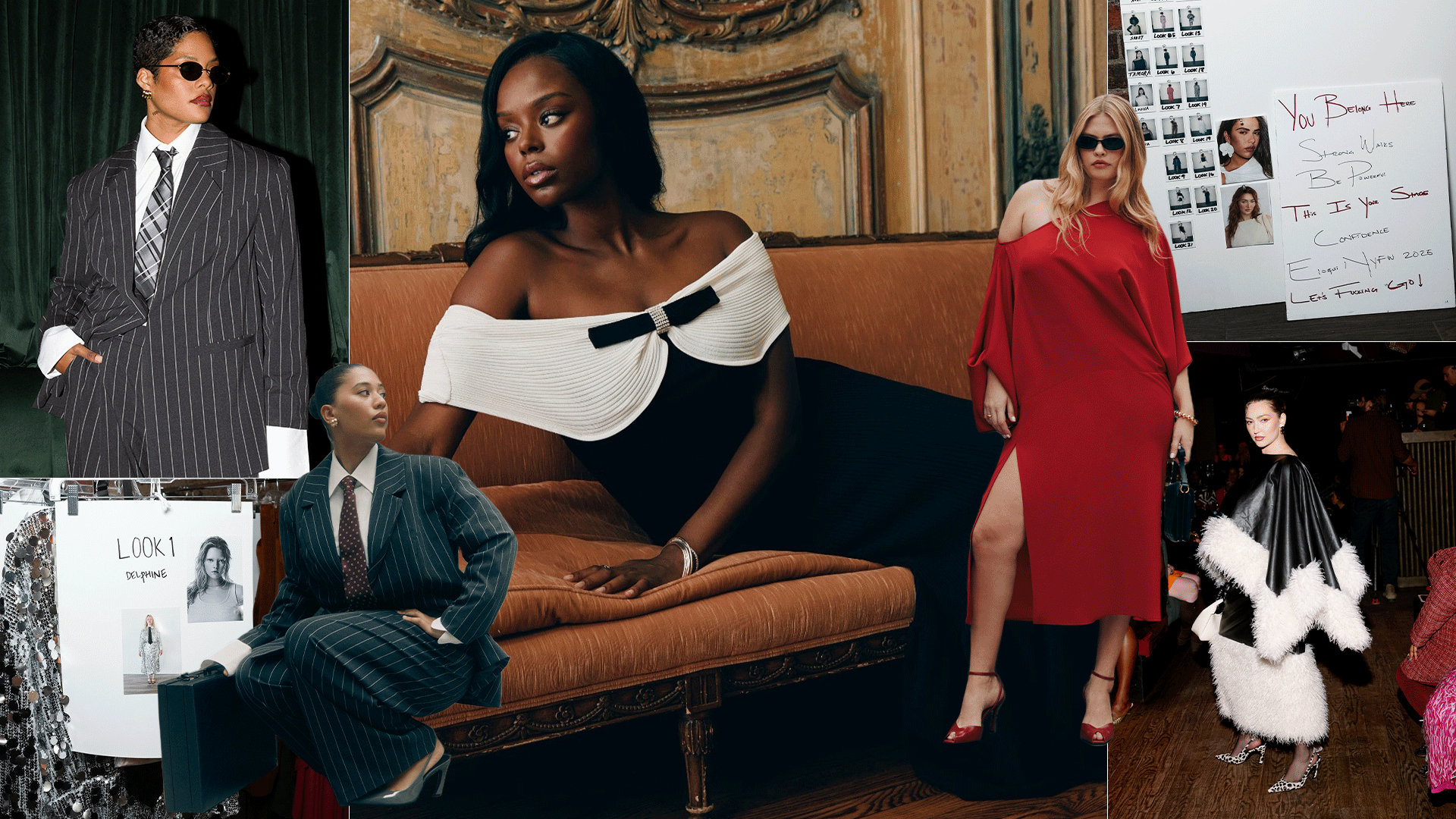 Brand collage of Eloquii campaigns and fashion show.