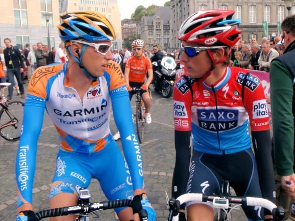 See you at the finish: Ryder Hesjedal (Garmin-Transitions) and Andy Schleck (Saxo Bank)