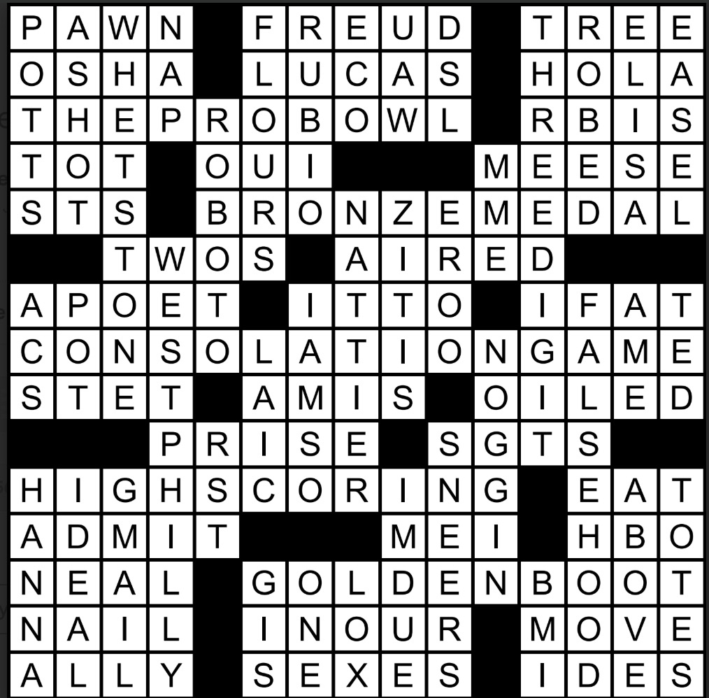 A solved crossword puzzle.