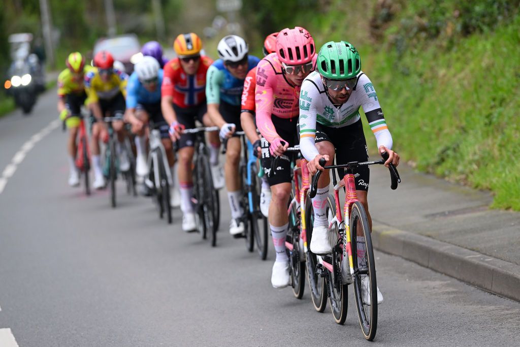 LE MANS FRANCE APRIL 05 LR Marijn van den Berg of The Netherlands and Ben Healy of Ireland and Team EF Education EasyPost compete during the 70th Region Pays de la Loire Tour 2024 Stage 4 a 1749km stage from MarolleslesBraults to Le Mans on April 05 2024 in Le Mans France Photo by Dario BelingheriGetty Images