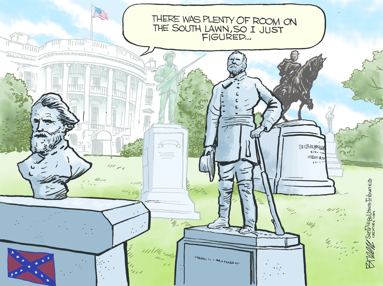 Political cartoon U.S. Trump White House Confederate monuments