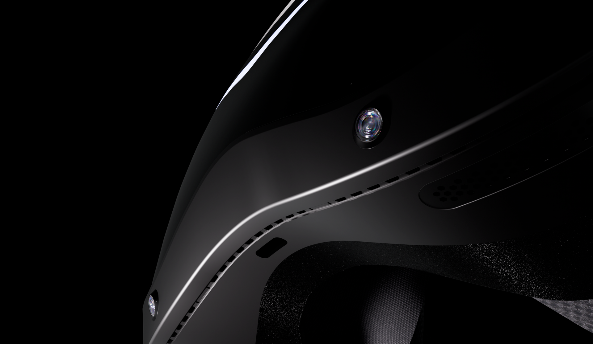 Pimax's new VR headset, the Crystal Pro, on a black background. 