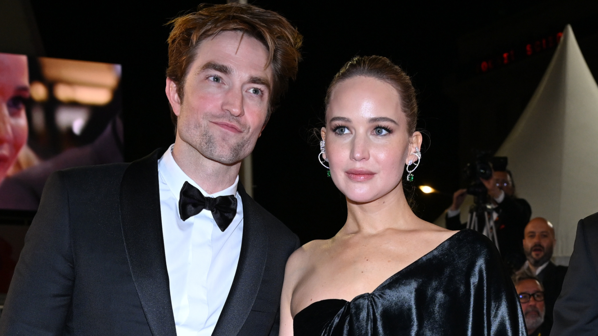 Jennifer Lawrence wears a black Dior gown after the premiere of Die, My Love alongside Robert Pattinson at Cannes Film Festival