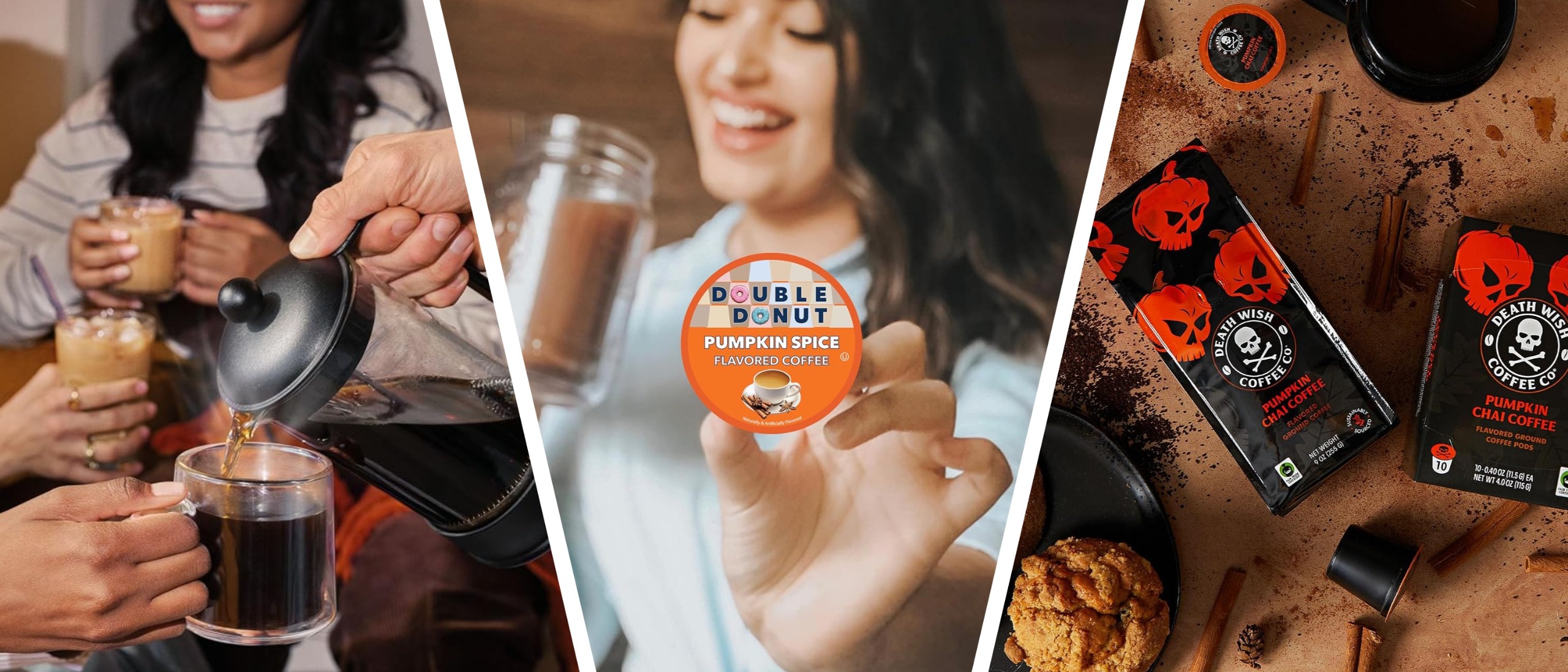 Selection of pumpkin spice coffee press images
