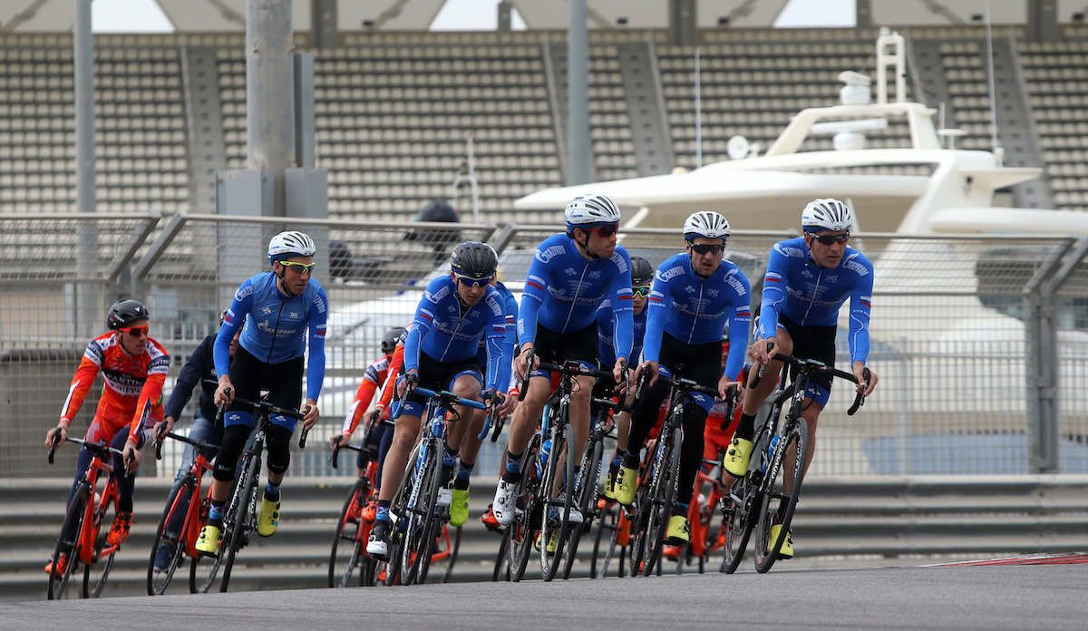Gazprom-Rusvelo training on a cool February day in Abu Dhabi