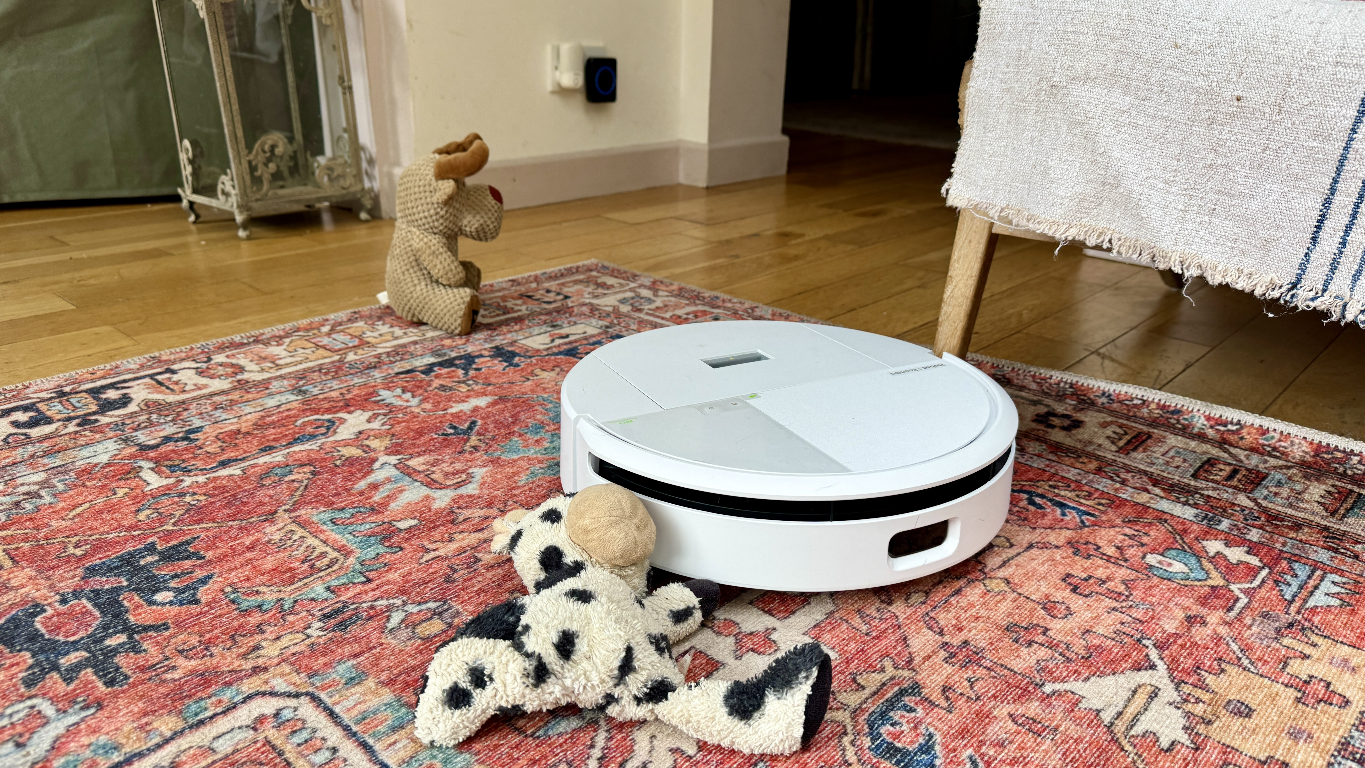 iRobot Roomba 205 DustCompactor Combo bumping into a dog toy