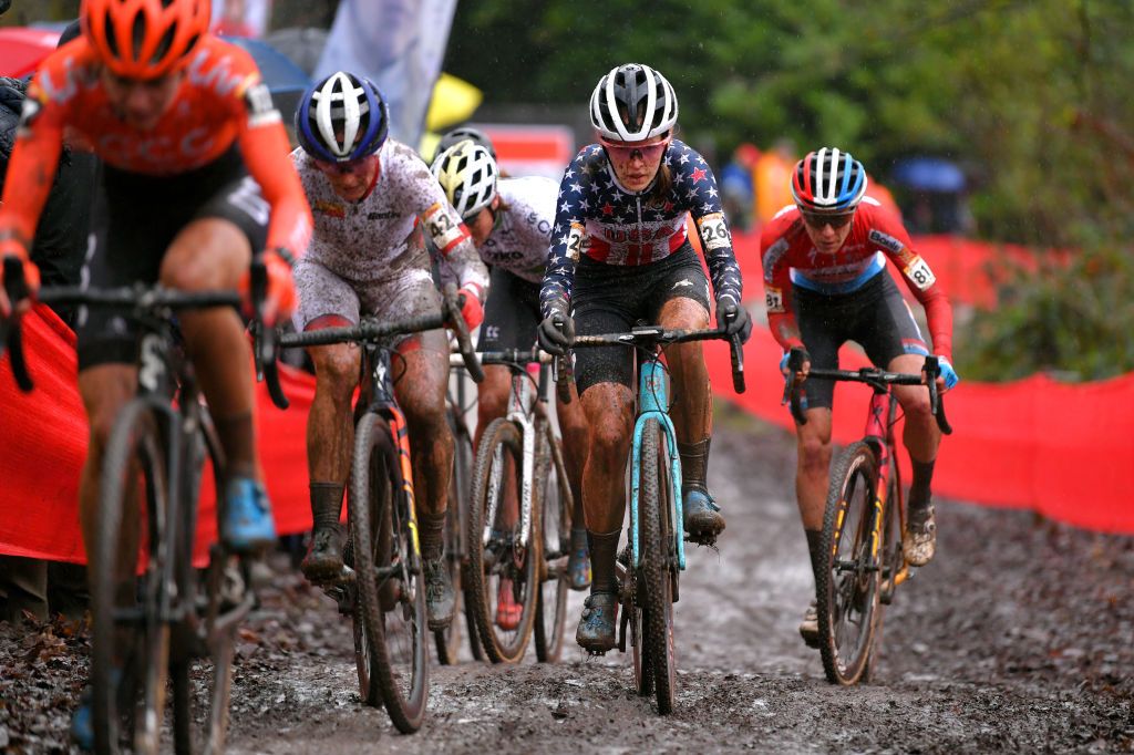 NAMUR BELGIUM DECEMBER 22 Katerina Nash of Czech Republic Clara Honsinger of The United States Christine Majerus of The Luxembourg and Boels Dolmans Cycling Team during the 11th Namur World Cup 2019 Women Elite UCICX TelenetUCICXWC on December 22 2019 in Namur Belgium Photo by Luc ClaessenGetty Images
