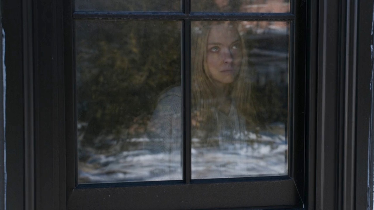Amanda Seyfried looking out a window in The Housemaid.