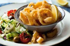 deep fried squid greek salad