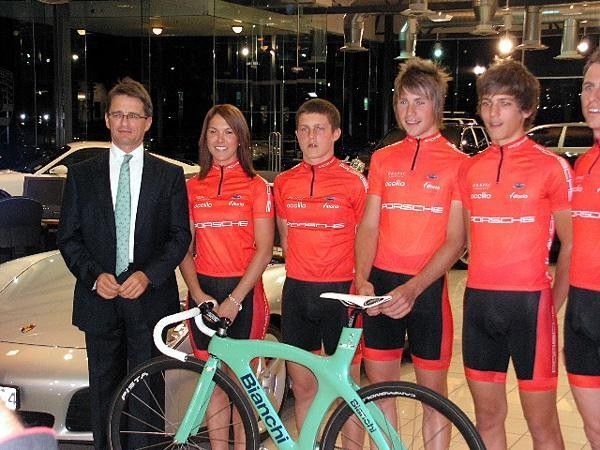 Michael Drapac with members of the Drapac-Porsche development squad