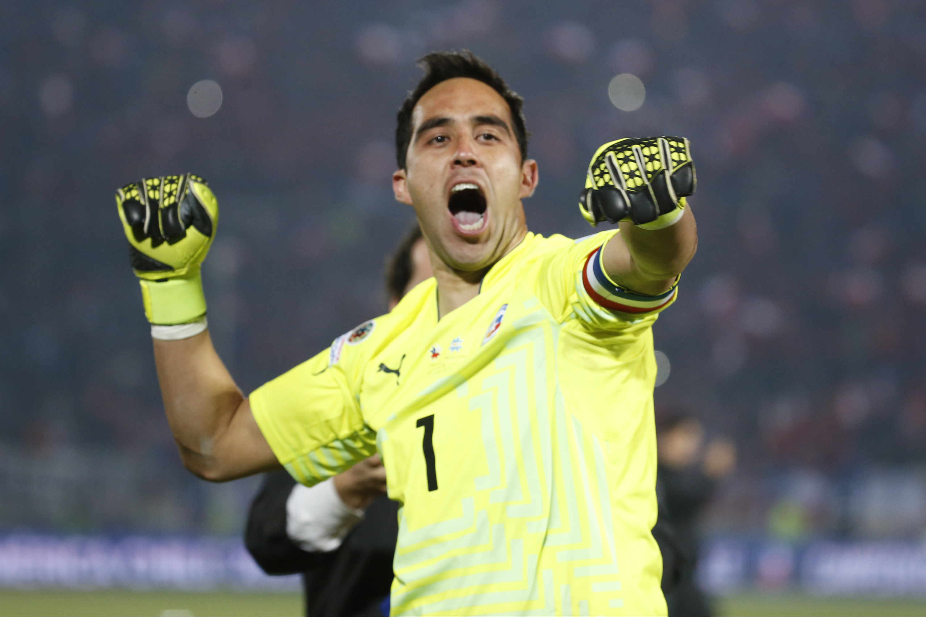 Claudio Bravo celebrates after Chile's Copa America win against Argentina in 2015.