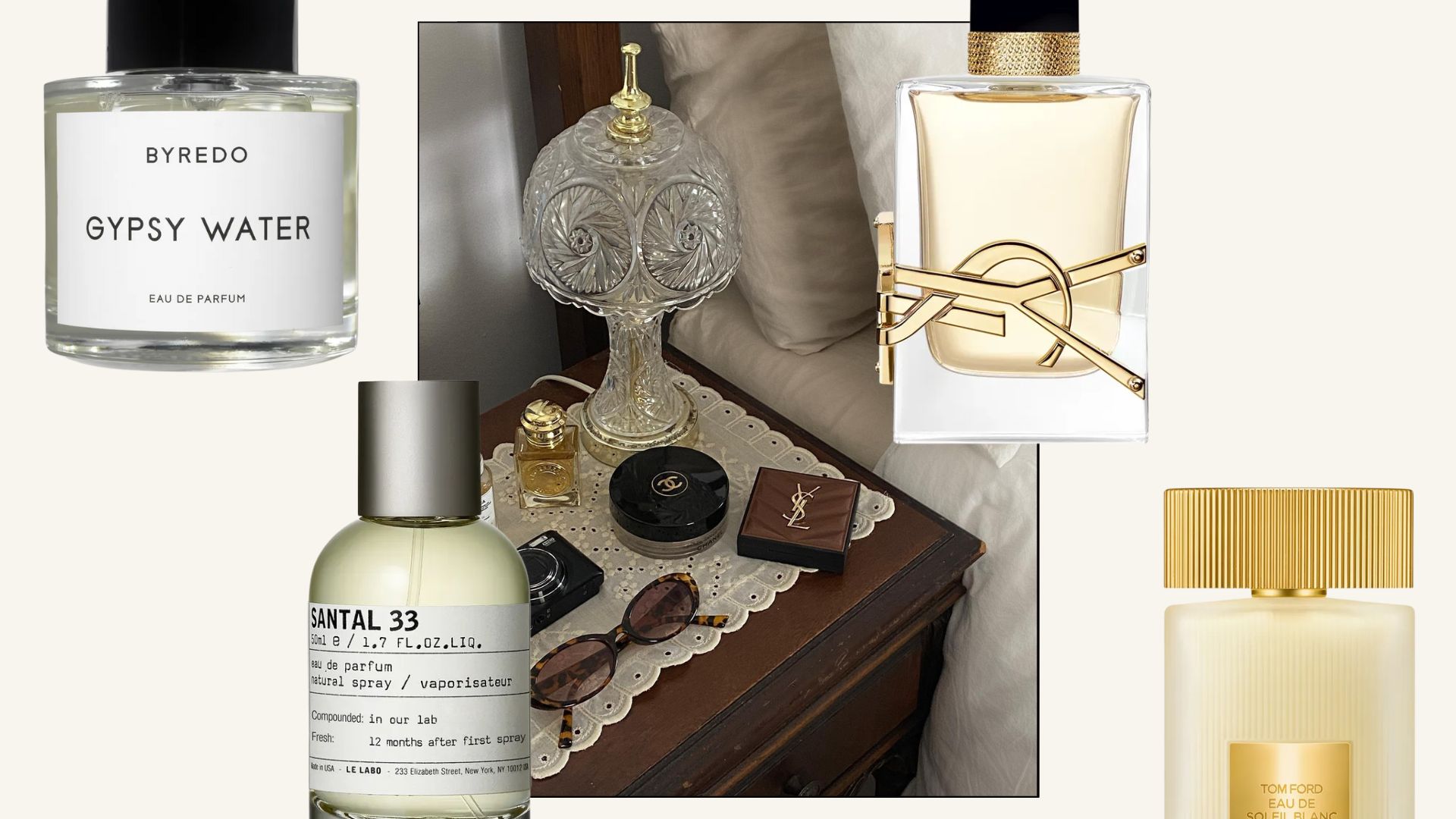 A collage of the best Black Friday perfume deals including Byredo, Le Labo, YSL and Tom Ford