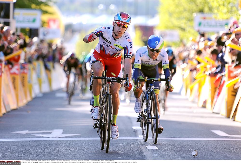 Kristoff crosses the line for the win.