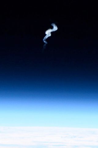 "Final view ATV-5 'Georges Lemaître' entering Earth's atmosphere. It was surprising to see how high the smoke trail was," NASA astronaut Terry Virts shared on Twitter Feb. 15, 2015, from the International Space Station.