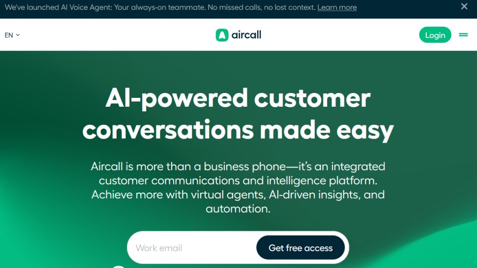 Aircall website screenshot (May 2025).