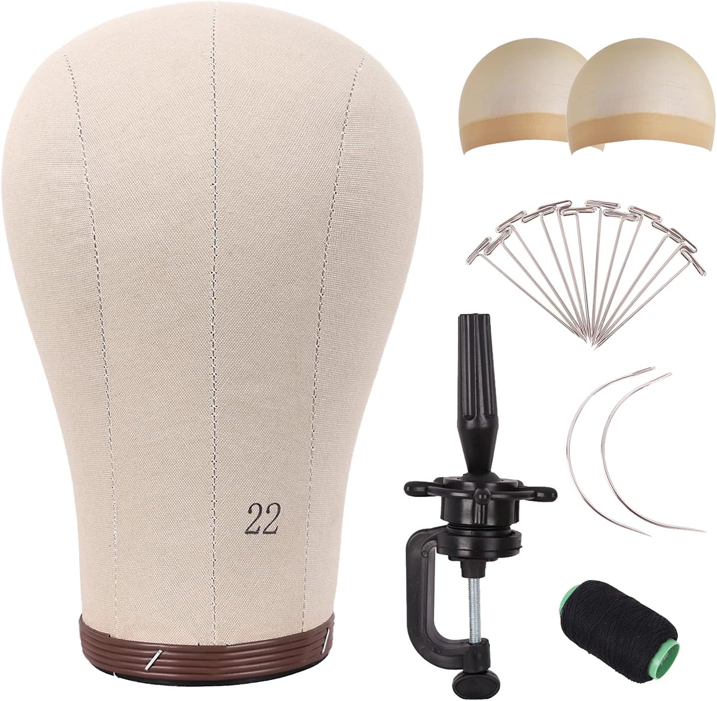 Mapofbeauty Wig Head Cork Canvas Block Head for Making Wigs Mannequin Head With Stand Head Pins (22 Inch, Brown/beige)