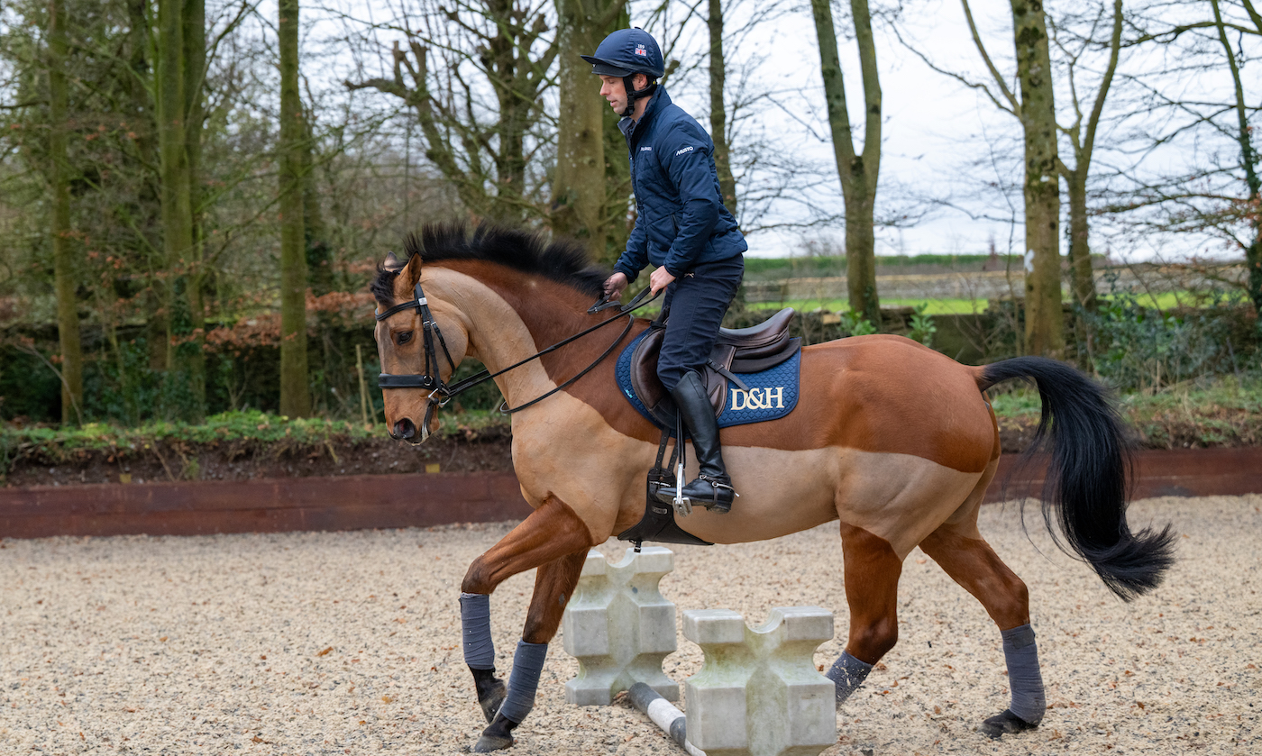 Harry Meade demonstrates the two-point seat, which is good for balance and strength