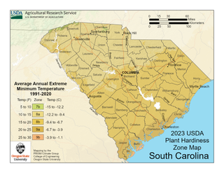 USDA Plant Hardiness Zone Map for South Carolina