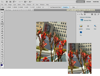 Straightening an image from an extreme angle is easy with the ruler; windows and walls line up in the final image.