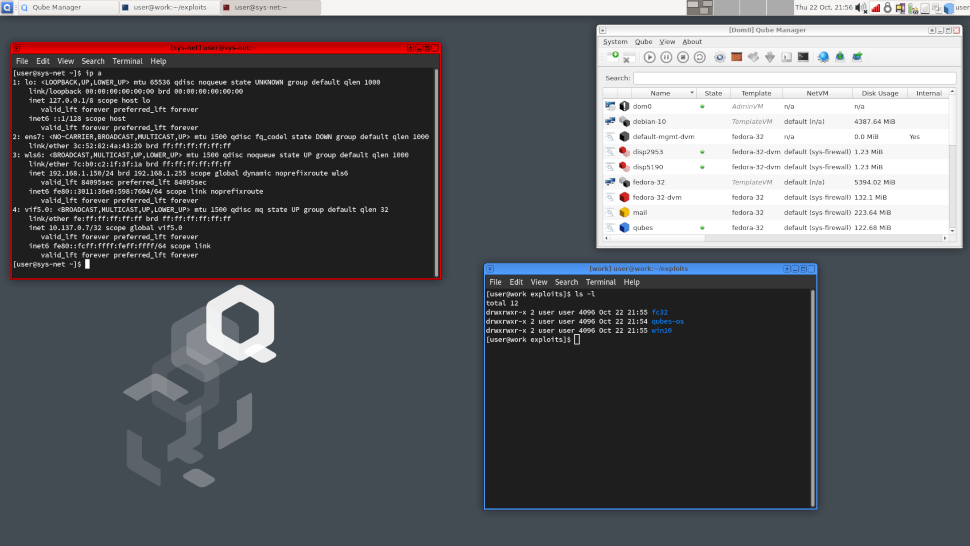screenshot of Qubes OS