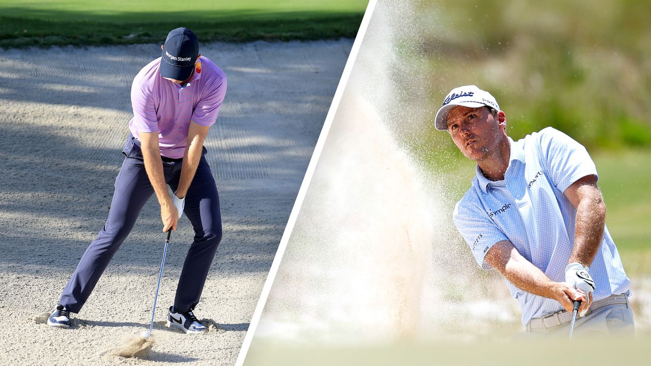 Justin Rose and Russell Henley playing bunker shots